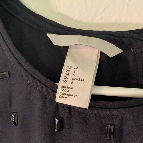 H&M Swing Tank Top Blouse Navy Blue Black Studded - Picture 5 of 11